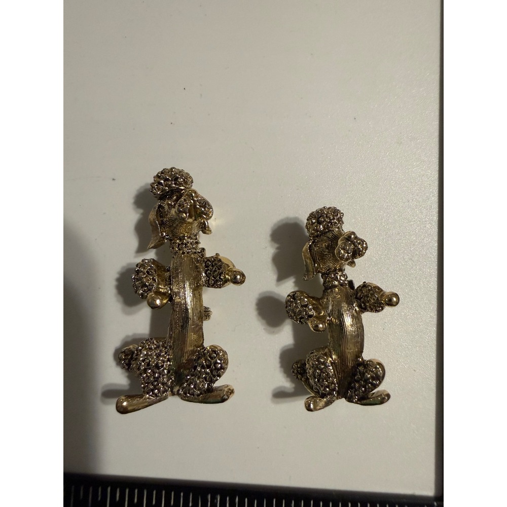 Gerrys Vintage Gold Tone Poodle Brooch Set Textured Dog Pins Mid Century Jewelry